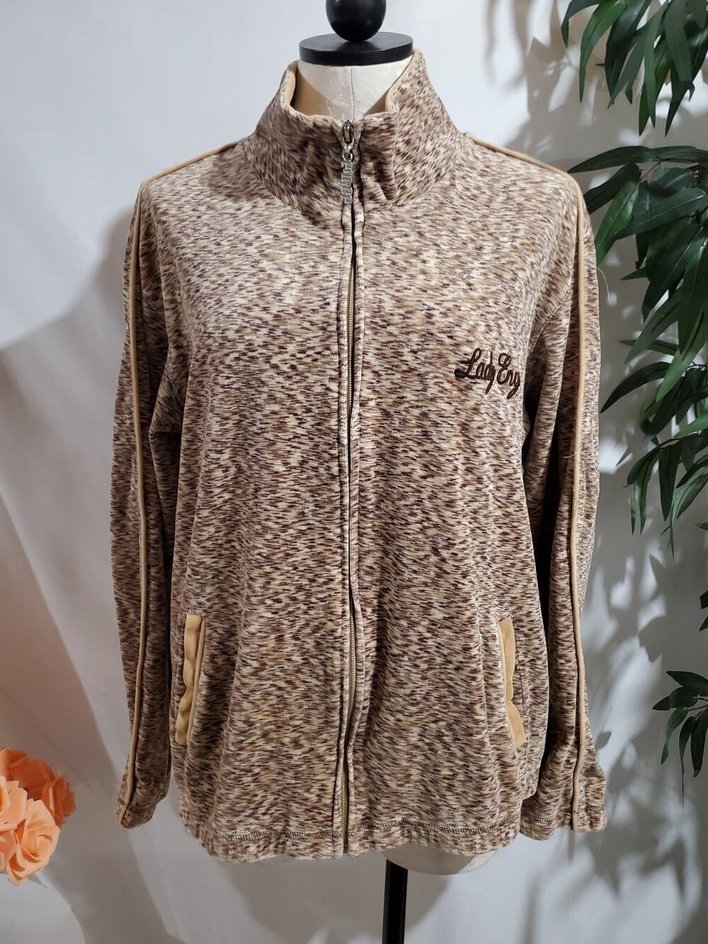 Vtg Lady Enyce 90s Y2K Velour Spacedye Zip Track Jacket Womens XXL Streetwear